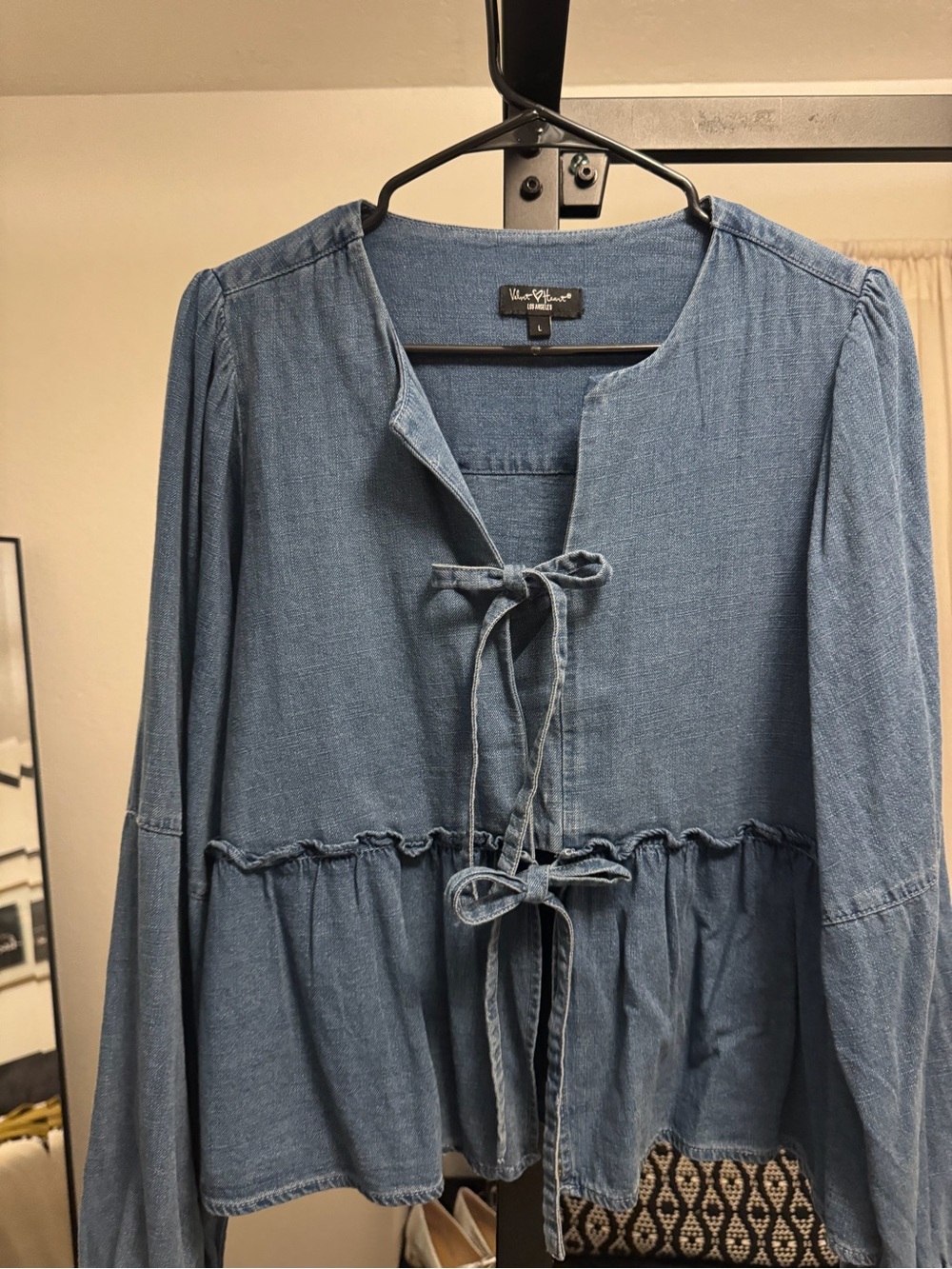 Velvet Heart Blue Tie-Front Peplum Long-Sleeve Dress